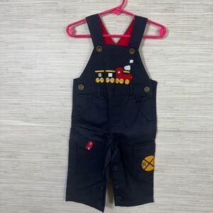 NWT Boy’s Cre8ions Navy Blue Train Appliqué Overalls Size 12 months